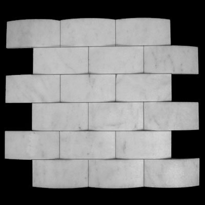 Carrara Marble Italian White Bianco Carrera 3D Cambered 2x4 Mosaic Tile Honed