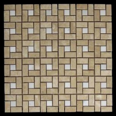 Crema Marfil Target Pinwheel Pattern Marble Mosaic Tile with White Thassos Dots Polished